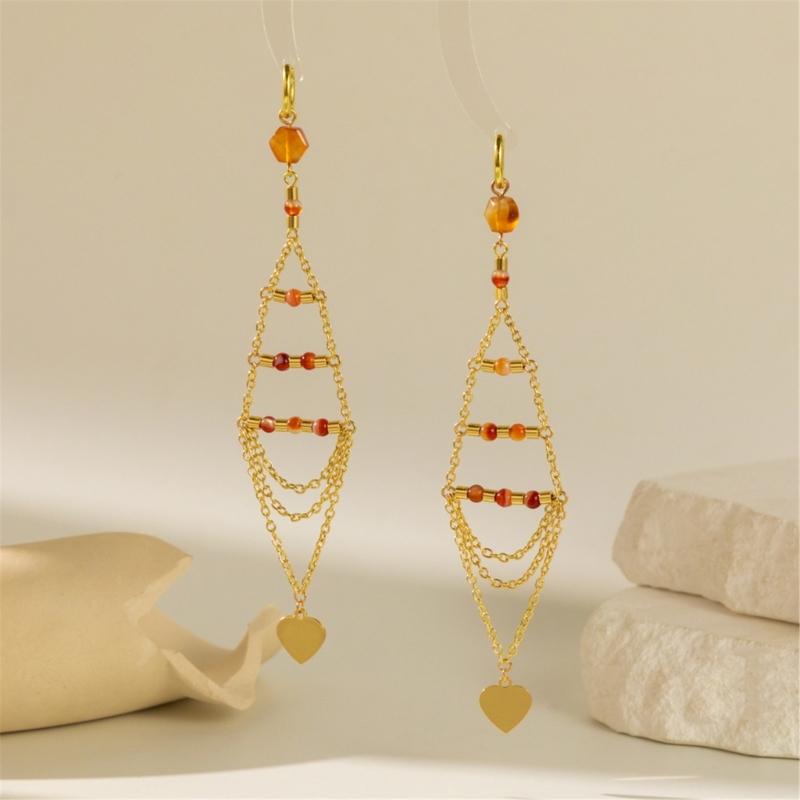 Delicate Natural Stone Dangle Earrings Adornment Chic Ear Drop Pendant Accessories Fringe Ear Hooks for Daily Wear Dates