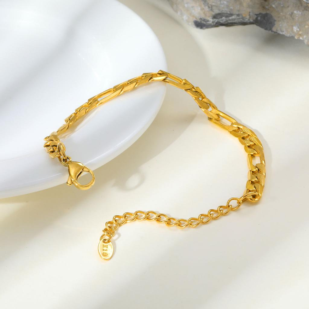 Stainless Steel Embossed Three To One Nk Chain Bracelet Plated 18K Gold Br-2413