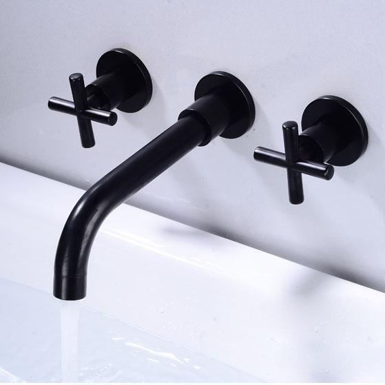 European Antique In-wall Brass Lavatory Basin Mixer Taps Bathroom Sink Faucet Hot and Cold Water Concealed Mounted Tap