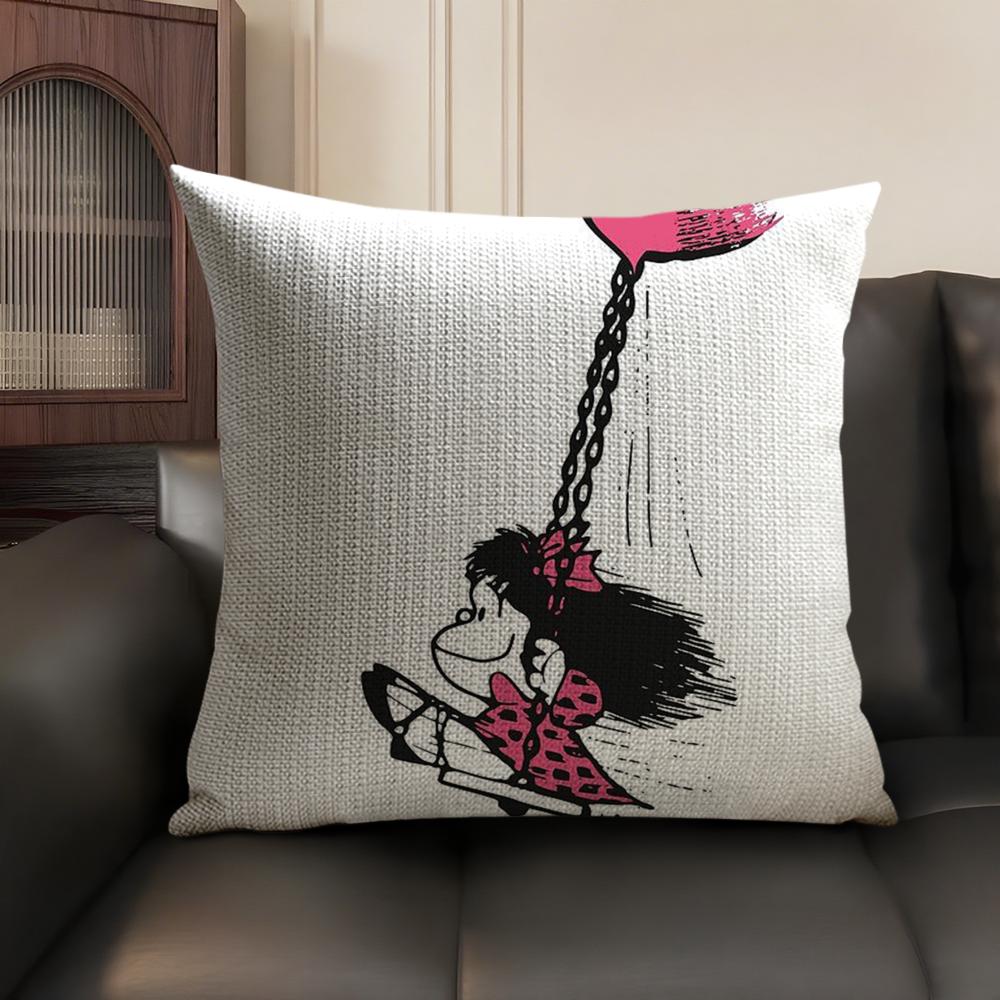 

Cute MMafaldas Cushion Cover Natural Linen Organic Fabric DoubleSided Printing Home Decor Breathable Environmentally Friendly 30x30cm
