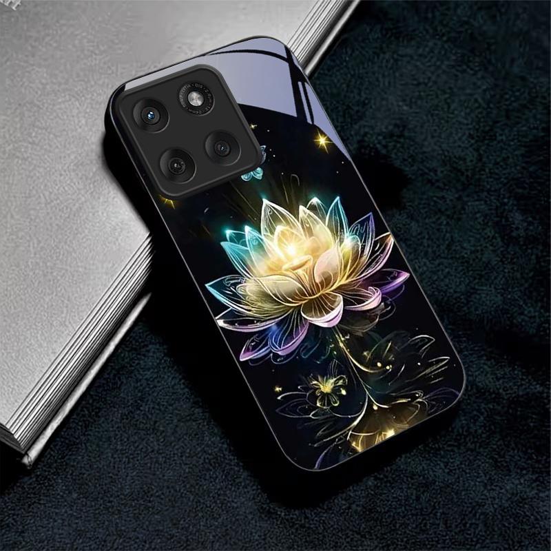 Crystal Lotus Art Black Glass Phone Case For Motorola Moto Edge 70 60 Fusion 50 Ultra 40 Neo 30 Pro 20Lite 60s Neo Black Cover