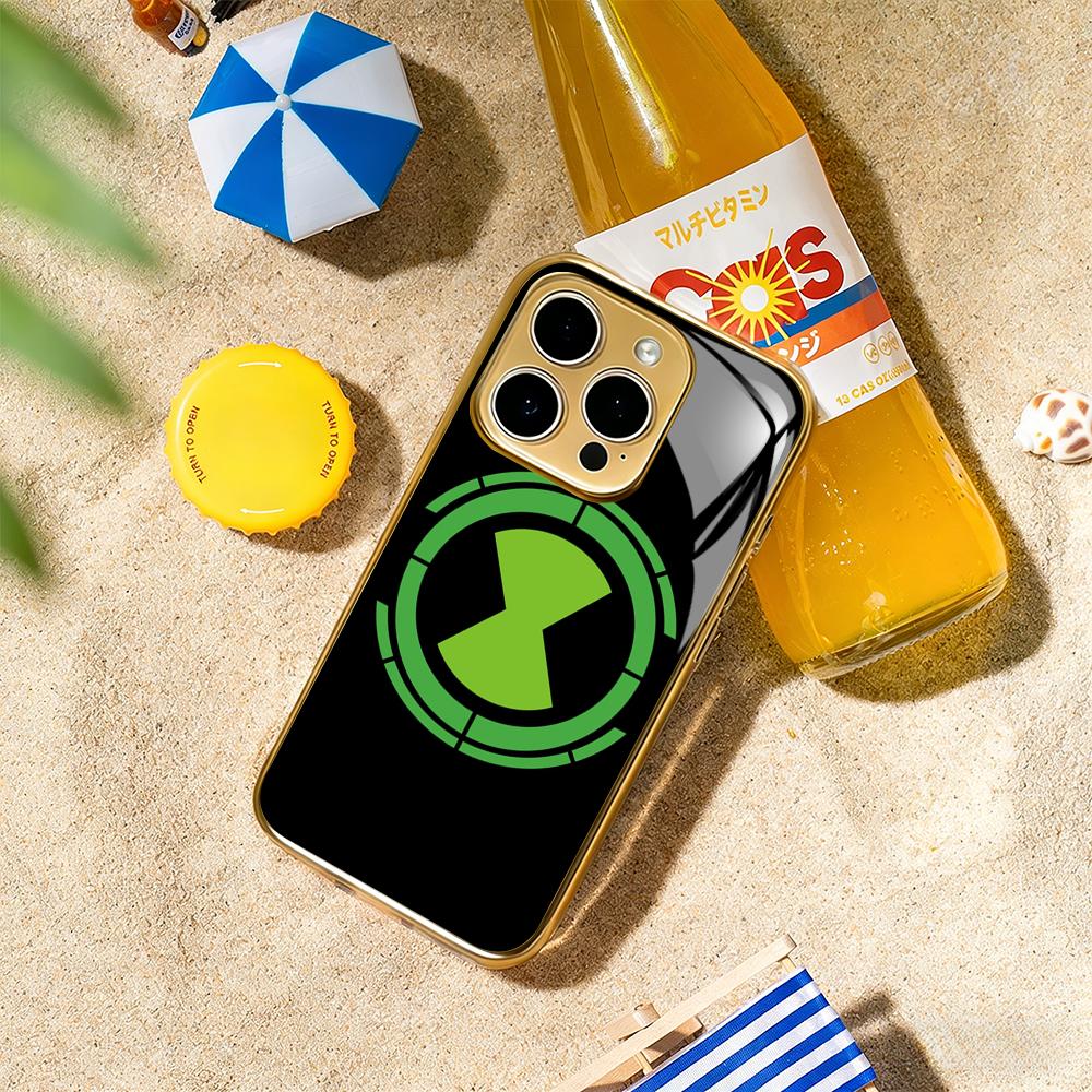 

Ben 10 classic cartoon pattern Phone Case For iphone 17 16 15 14 13 12 11Pro Plus Max Luxury Gold-plated glass Phone Case iPhone 16