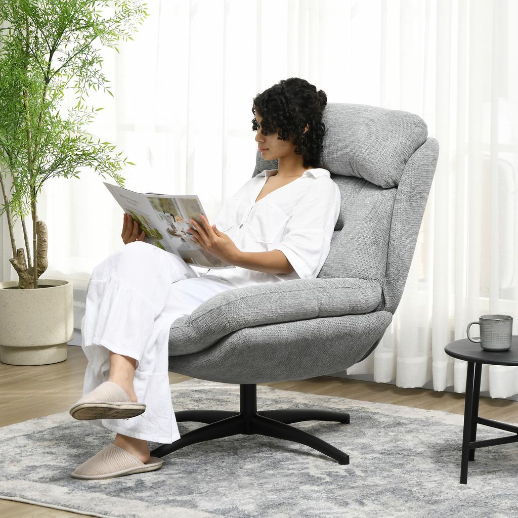 Swivel Chair 360 Degree Rotation Chenille Fabric Integrated Armrests Steel Legs Gray Black