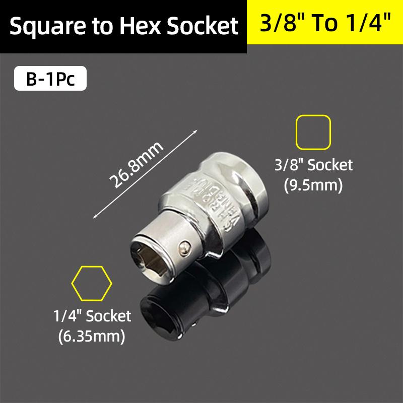 1/4" 3/8” 1/2” Square Drive To 1/4" Hex Shank Socket Adapter Converter Quick Change Bit Holder Repair Hand Tools Accessories