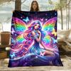 Winged Fairy Print Flannel Blanket Lightweight Soft Warm Throw For Camping Picnic Travel Bedroom Office Friend Family Gift