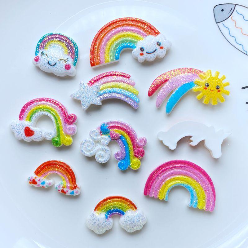 10pcs New Resin Cute Mixed Bright Rainbow Series Flat Back Cabochon Scrapbook Kawaii DIY Embellishments Accessories