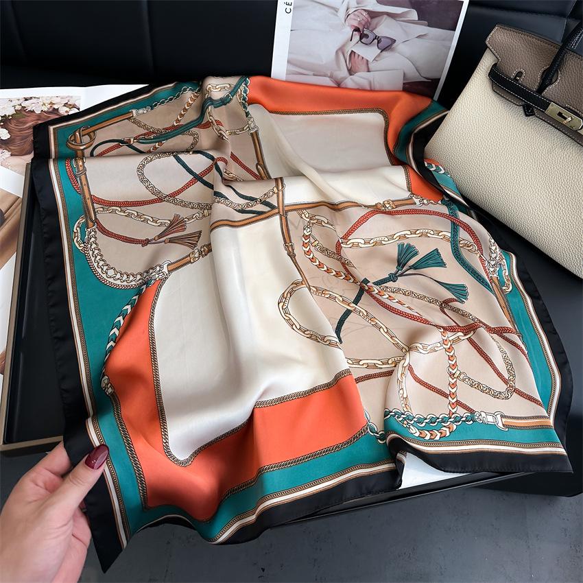 Elegant Ginkgo Leaf Print Silk Square Scarf – Versatile Headscarf for Spring and Summer