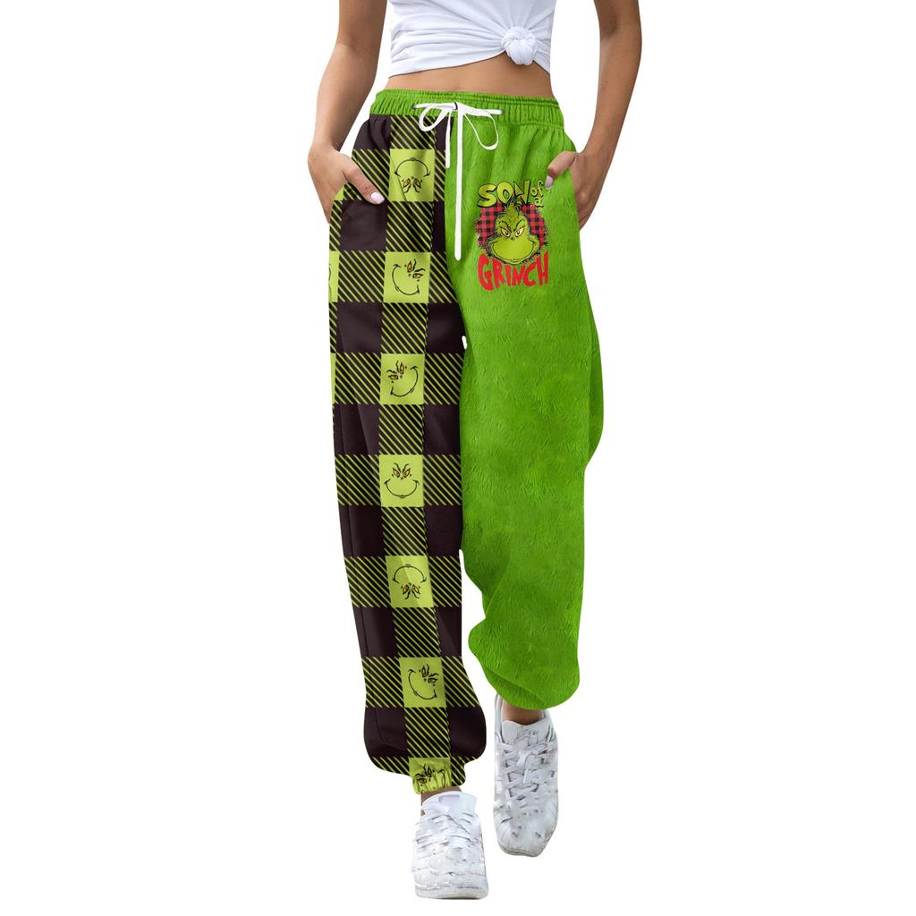 Women's Casual Fashion Christmas Print Sweatpants With Drawstring Waistband And Cuffed Legs