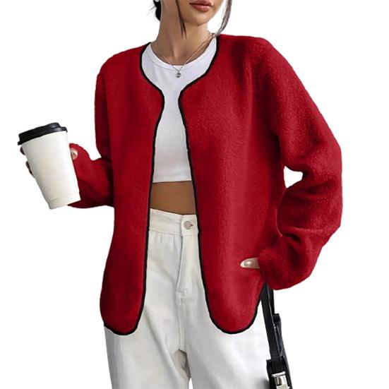 Women's Open Front Fleece Jacket Long Sleeve Cardigan Coat Soft Fuzzy Sherpa Jackets Fall Casual Warm Outerwear