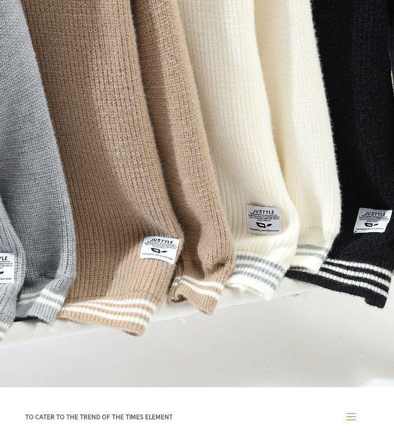 Men's Autumn/Winter Contrast Color Mock Neck Sweater: Trendy, Simple, and Handsome Knit Pullover