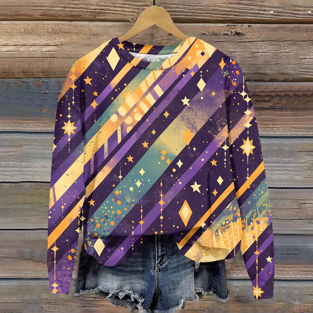 Damenmode Bedrucktes Langarm Locker Rundhals Sweatshirt Top