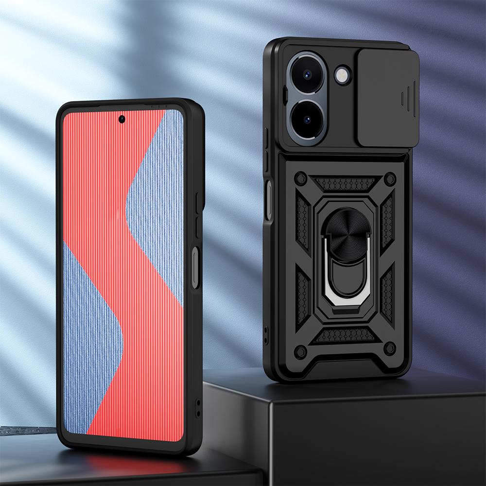 

Противоударный защитный чехол KEYSION для VIVO Y36 5G, силиконовый + ПК, защитное кольцо для объектива камеры с кольцом-подставкой, чехол для телефона для VIVO Y36 Y16 for VIVO Y16 чёрный