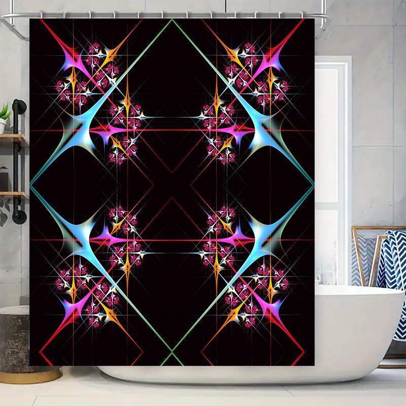 

Modern Decorative Bathtub Shower Curtain With Geometric Patterns In Black Background Premium Fabric For Bathrooms Decoration Set W60H190(CM)-1 Pcs