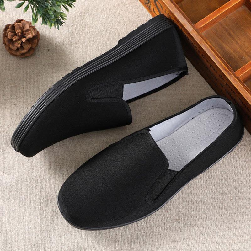 Old Beijing cloth shoes men's soft-soled one-pedal breathable all-black-soled work shoes dad shoes walking back casual shoes