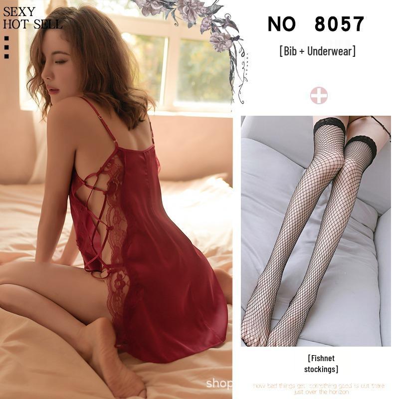 Plus Size Backless Faux Silk Slit Nightgown with Shoulder Straps
