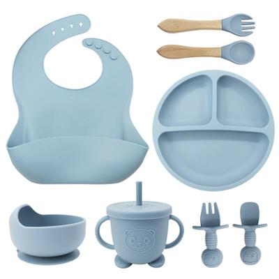 Children's Silicone Dinner Plate Set for Learning To Eat, Training Fork, Spoon, Food Supplement, Suction Cup, Bowl, Anti-fall and Anti-scalding