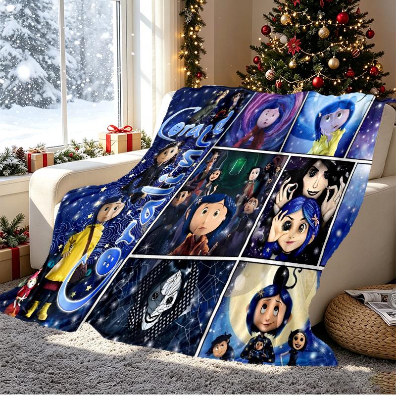 Coraline Pattern Blanket for Home Decoration, Bed, Sofa, Car Travel, Camping, Suitable for All Seasons, Birthday Christmas Gift