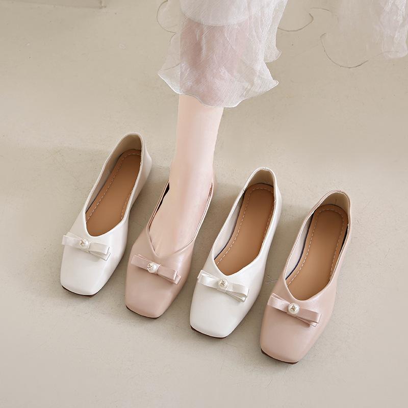 Evening Shoes Bow Gentle Ballet Shoes New Spring 2025 with Fairy Style Low Heel Female Skirt Single Shoes