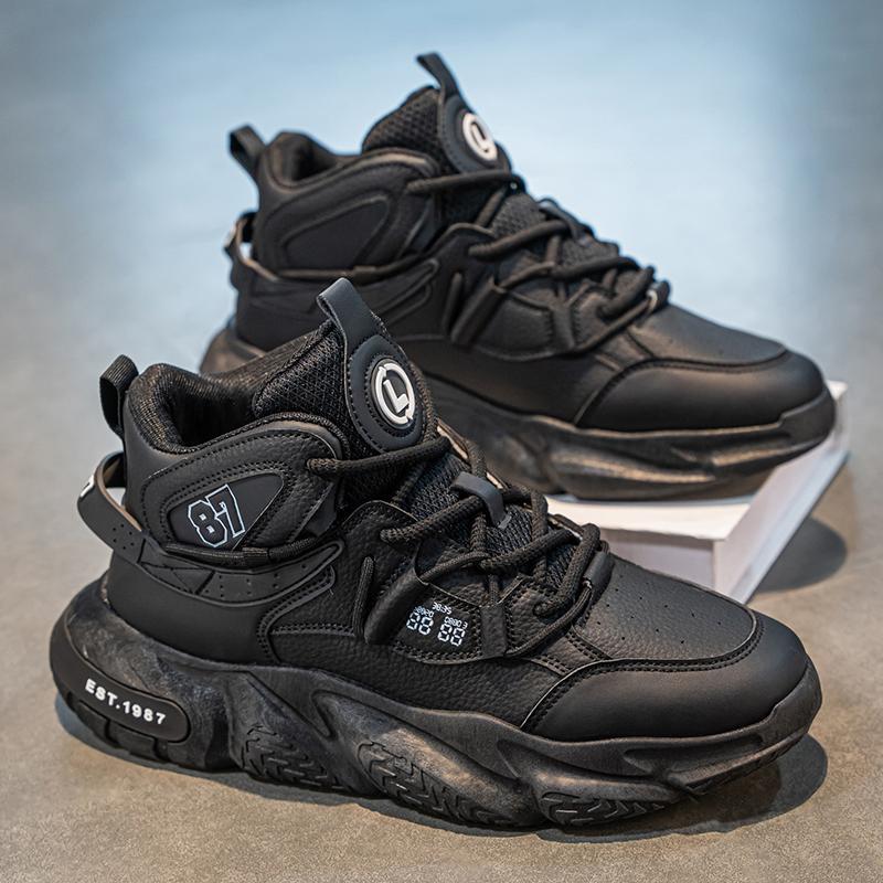 Men's shoes trendy brand spring and autumn 2025 new leather surface lightweight sports shoes running non-slip thick sole height increase trendy da