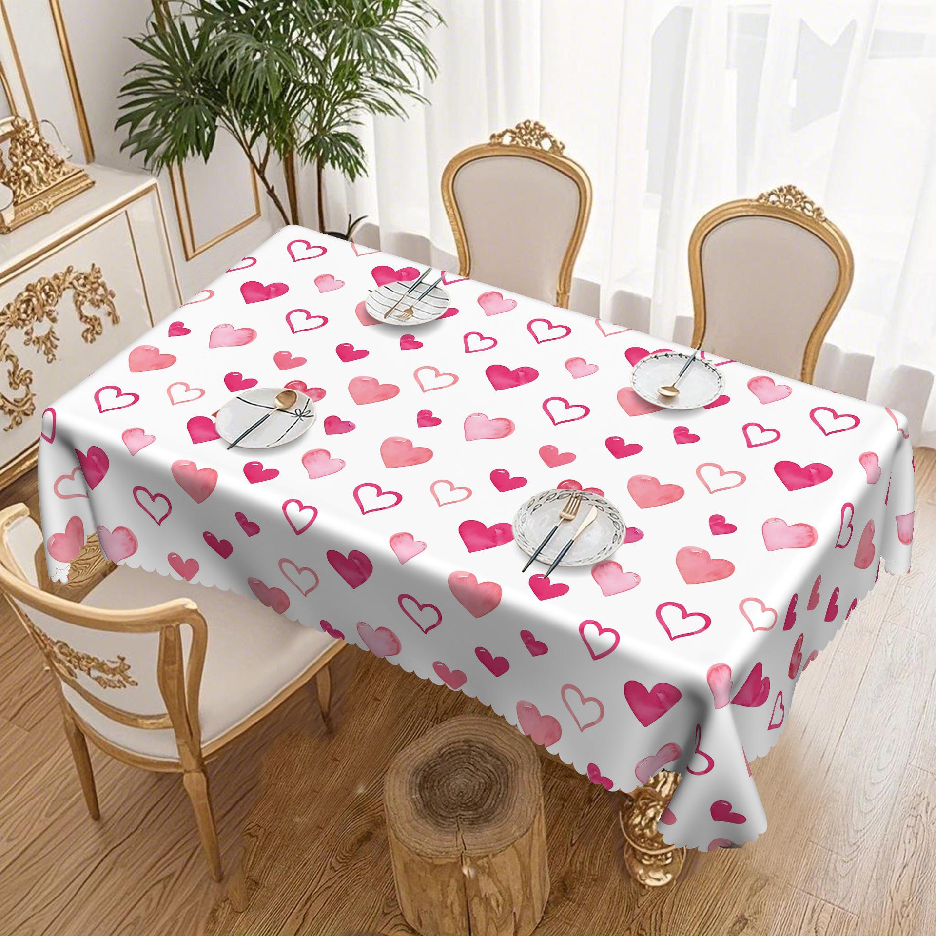 Pink Love Printed Tablecloth, Multi-Size Optional Waterproof Dining Table Cloth, Romantic Decorative Cover For Couples  Anniversary Round tablecloth-152x152cm
