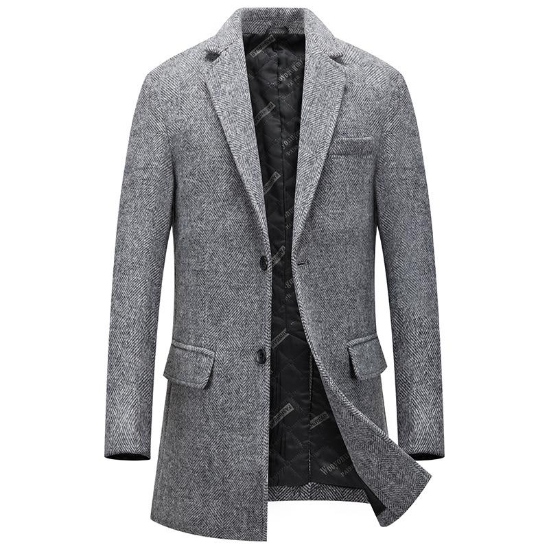 

Men s Fashionable Plaid Woolen Coat with Lapel - Autumn/Winter Thickened and Non-Iron 4XL сірий колір