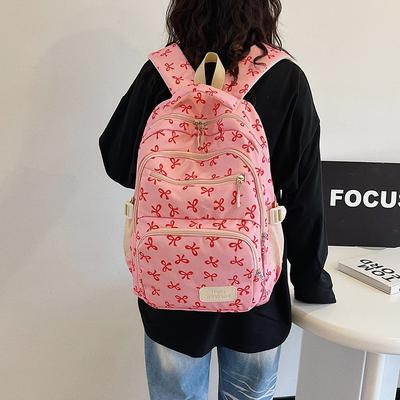 Girl College Student Backpack Large Capacity Bow Full Print Travel Light Backpack