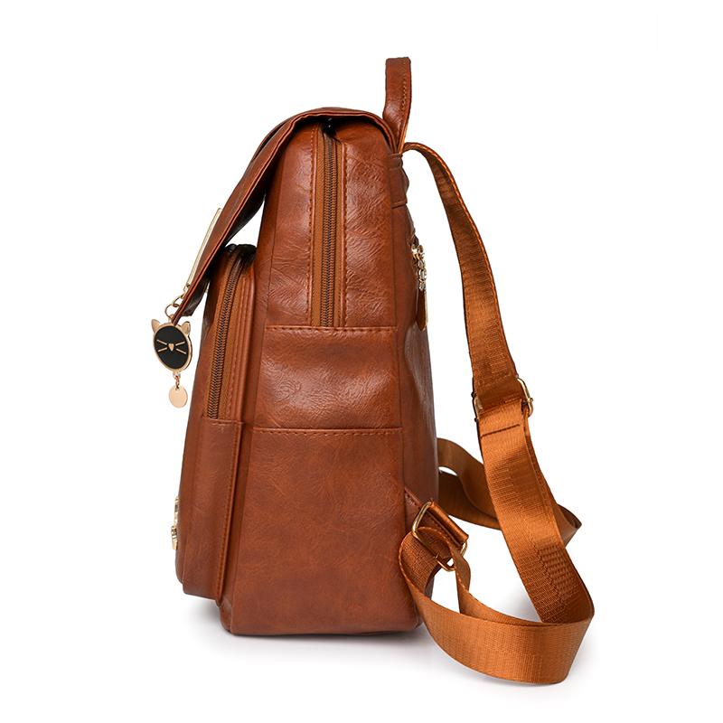 Soft Leather Backpack Women's Large Capacity Travel Backpack Student Schoolbag