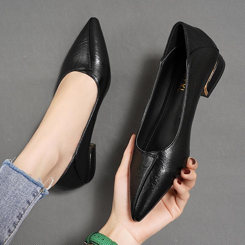 High Heels Women's Thick Heels Small Leather Shoes New Shallow Mouth Pointed Single Shoes Gentle Shoes Work