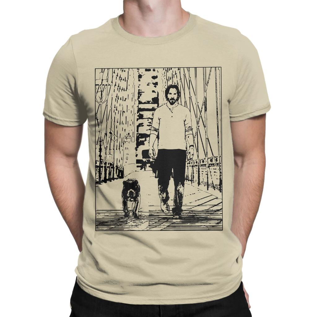 John Wick T Shirt Men Pure Cotton Vintage T-Shirt O Neck Keanu Reeves Movie Dog Film Baba Yaga Tees Short Sleeve Clothes Summer