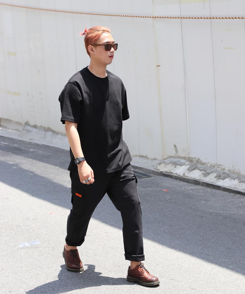 Seinteukeulu Twill Cotton Semi-Wide Cargo Pants Cs-301C Black