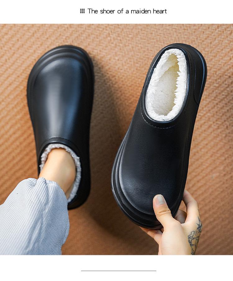 Men's Winter Plush Cotton Slippers: Thick, Waterproof, Non-Slip, Heel-Covered, Soft-Soled, Large Size, Warm.