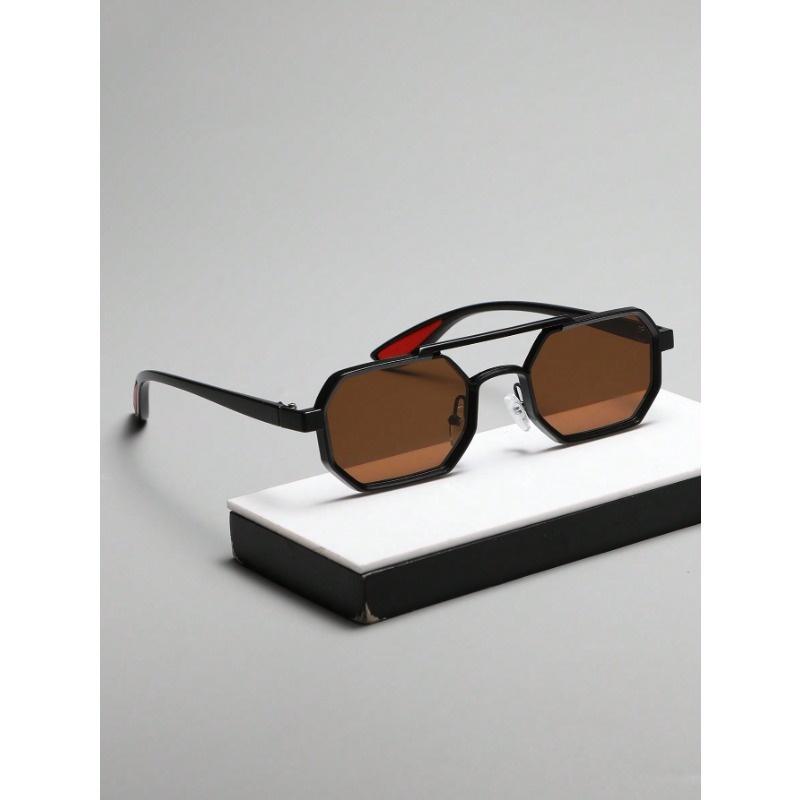 

1 пара унисекс металлических очков с геометрической оправой и модные повседневные солнцезащитные очки для фестиваля, летнего пляжного отдыха, улицы, путешествий коричневый