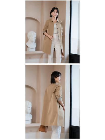 YUN Women's Mid-Length Trench Coat - Loose Fit, Lapel, Single-Breasted, Casual Versatile Style for Spring and Autumn