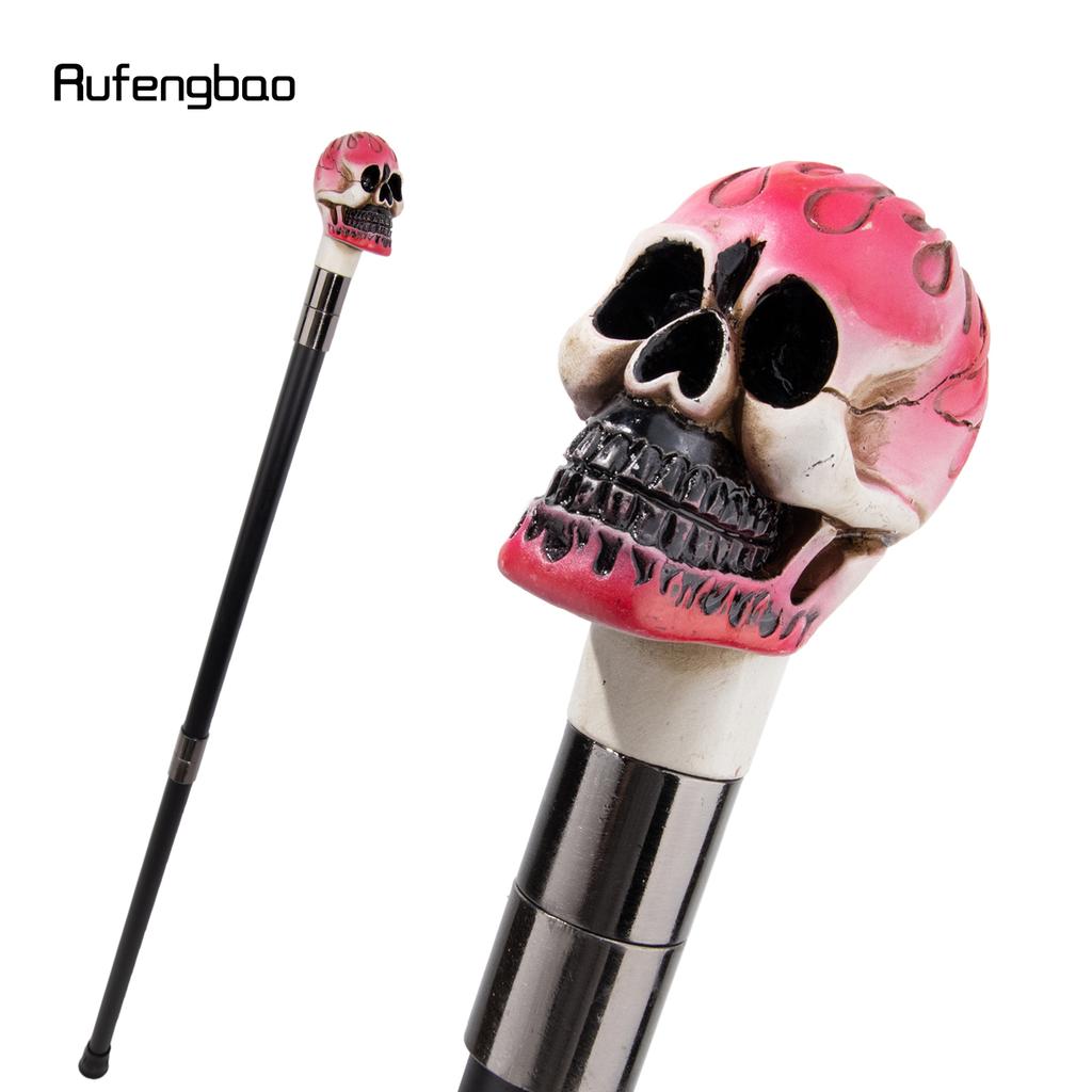 Pink White Resin Skull Head Walking Cane Fashion Decorative Steel Walking Stick Gentleman Elegant Cosplay Cane Knob Crosier 94cm