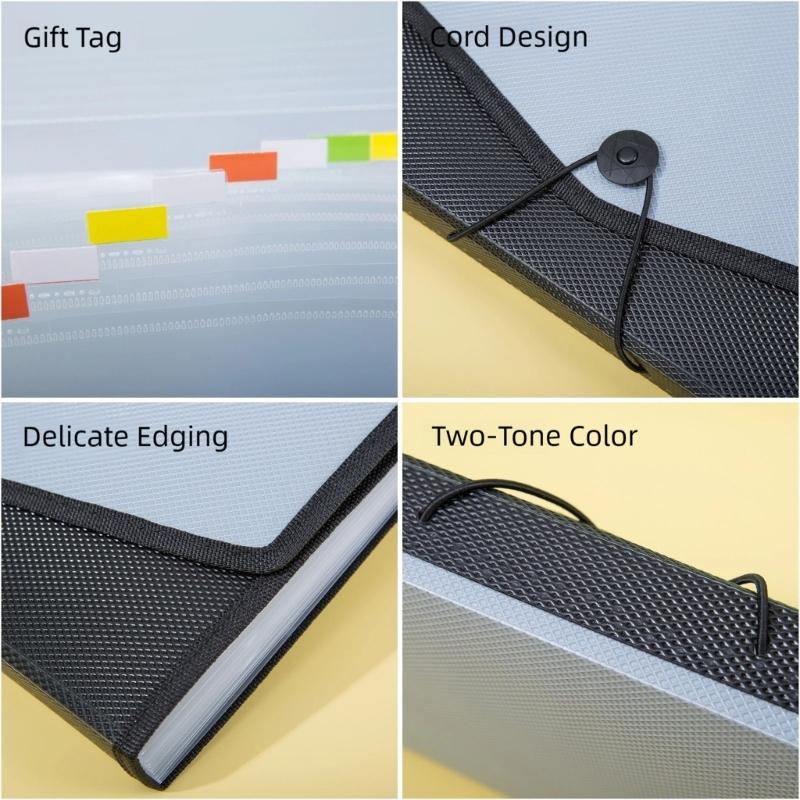 13 Pockets Expandable File Case Plastic Document Organiser Filing Bag Elastic String Closure for Office School Supplies