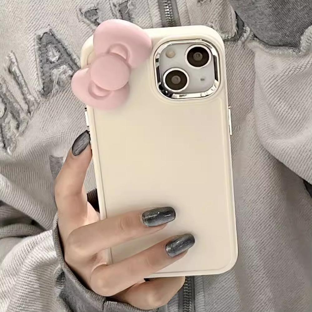 Solid Color Bottom 3D Bowknot Case For iPhone 15 14 11 12 13 Pro Max Drop Protection Silicone Cover
