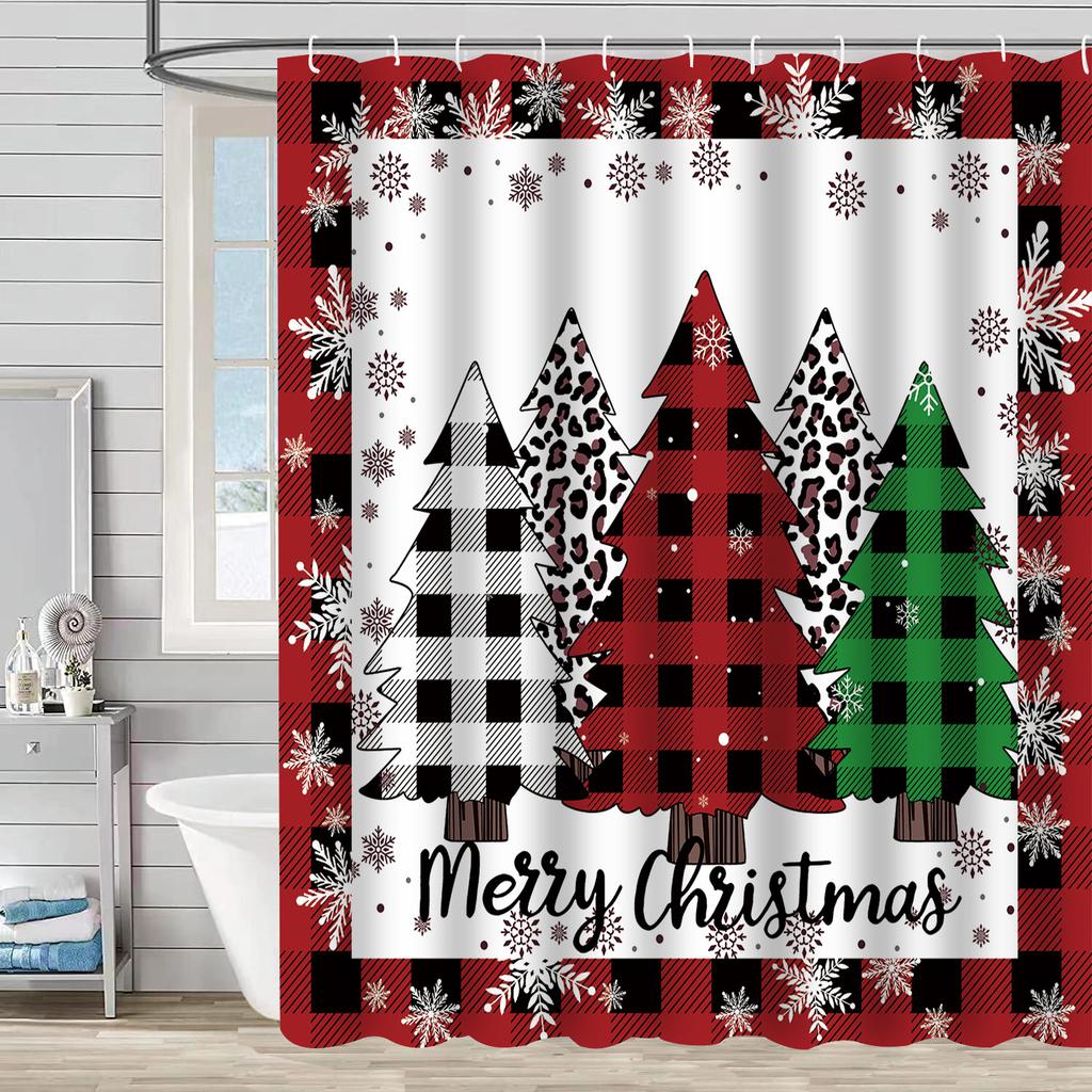Best-Selling Christmas Digital Print Shower Curtain Waterproof, Includes Plastic C-Shaped Hooks