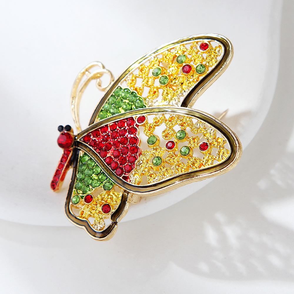 Luxury Colored Diamond Butterfly Brooch Creative Universal Design Women's Temperament Corsage Versatile Daily Clothing Pin Accessories