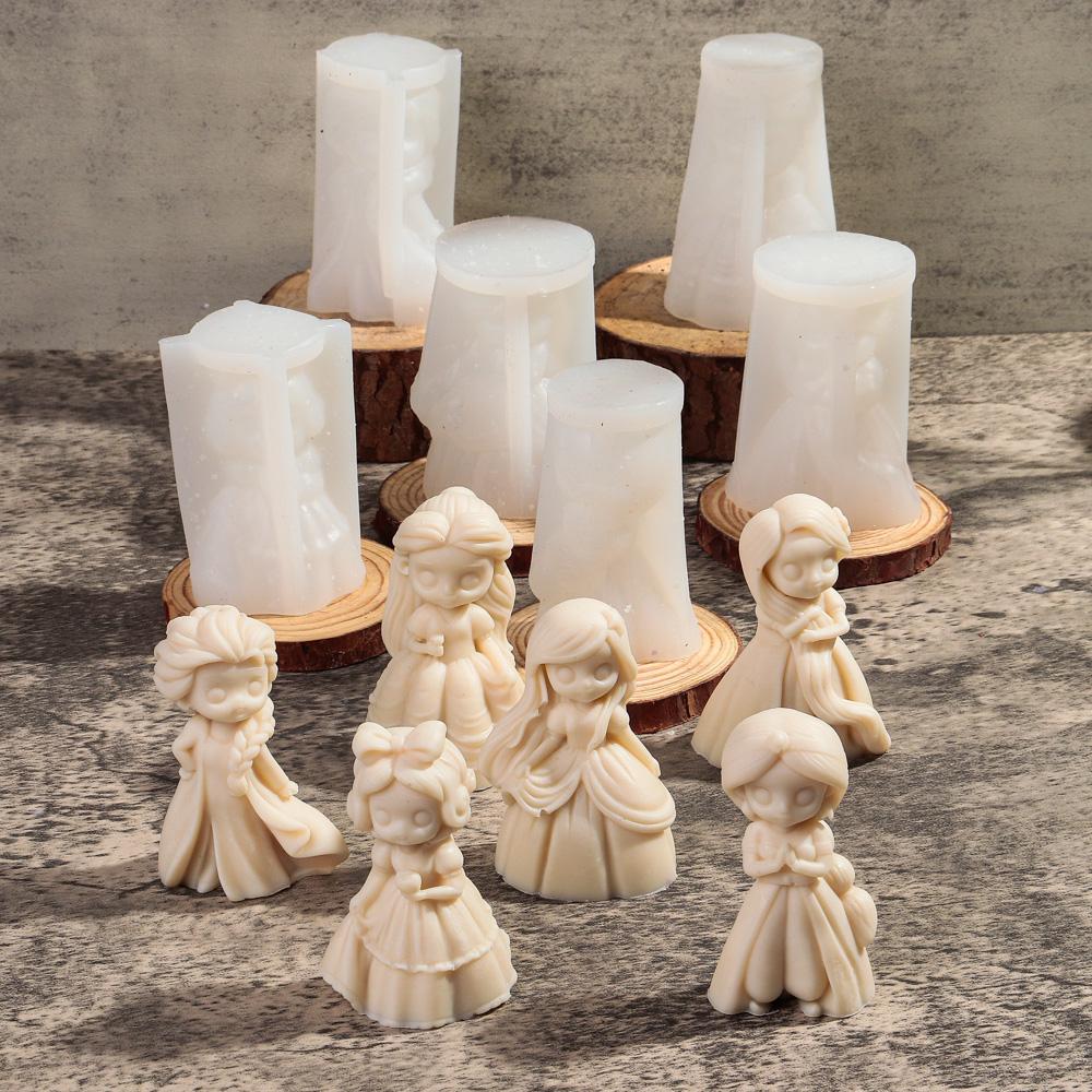 6 Princess Girl Silicone Candle Mold 3D Fairy Tale Princess Gypsum Aromather Epoxy Resin Molds Cake Gift Jewelry Making Tools