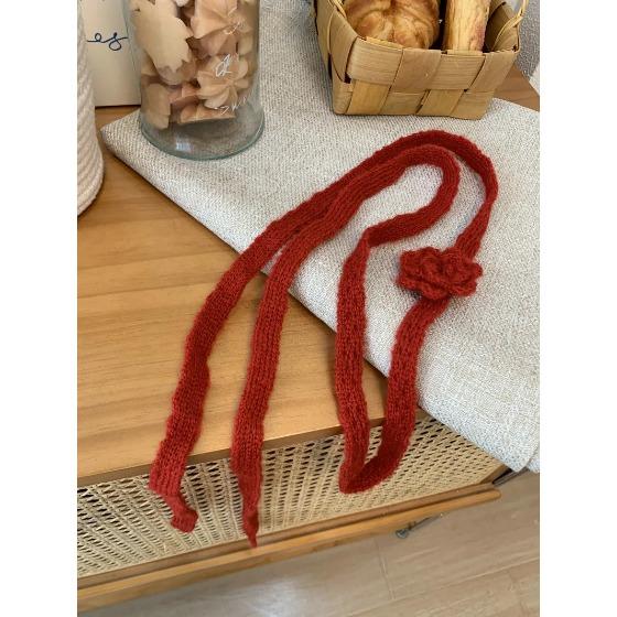 Elegant Autumn And Winter Handmade Flower Decorated Long Scarf  Girls Chic Thin Scarves 180*1.5cm