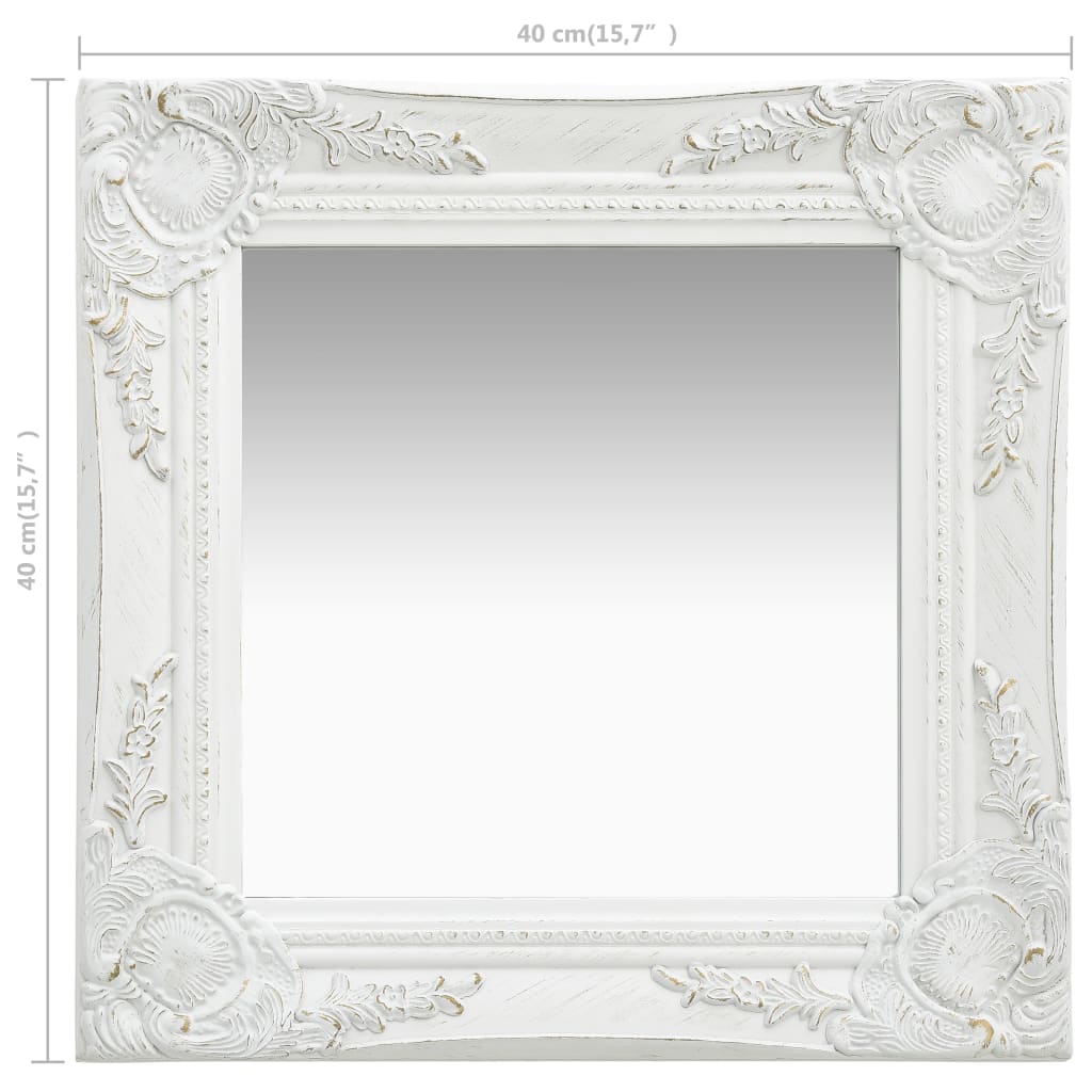 Specchio da Parete Stile Barocco 40 x 40 cm Bianco