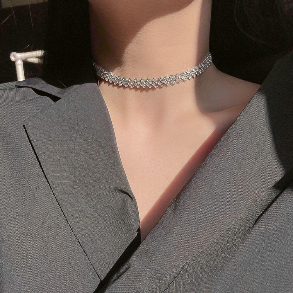 Full Rhinestone Rhinestone Choker Luxury Crystal Chain Jewerly Shiny Prom Party Collar  Women
