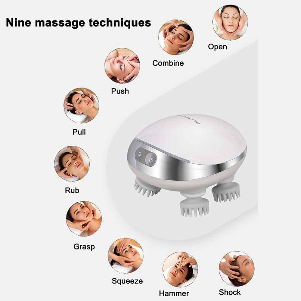 Elektrischer Haarwuchs Heißkompressen-Massagegerät Neu 360 Grad Kopfhaut-Entspannungs-Rotlicht-Massagegerät Kabelloses Intelligentes Kopfhaut-Massagegerät