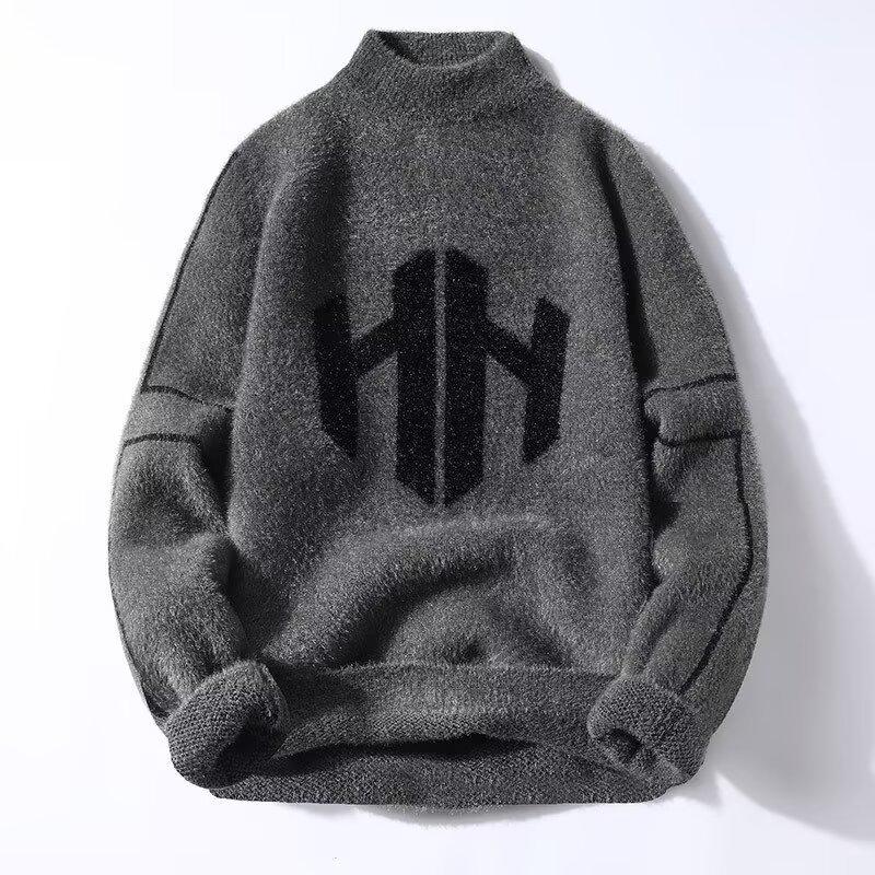 

Men s Mink Velvet Half-High Collar Sweater, Thick Warm Knitwear for Autumn and Winter Trend L зелений