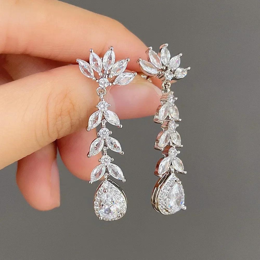 Luxury, High-End, Gorgeous Party, Water Droplet Zircon Earrings, Bride'S Wedding, Eternal And Dazzling Jewelry, Headwear