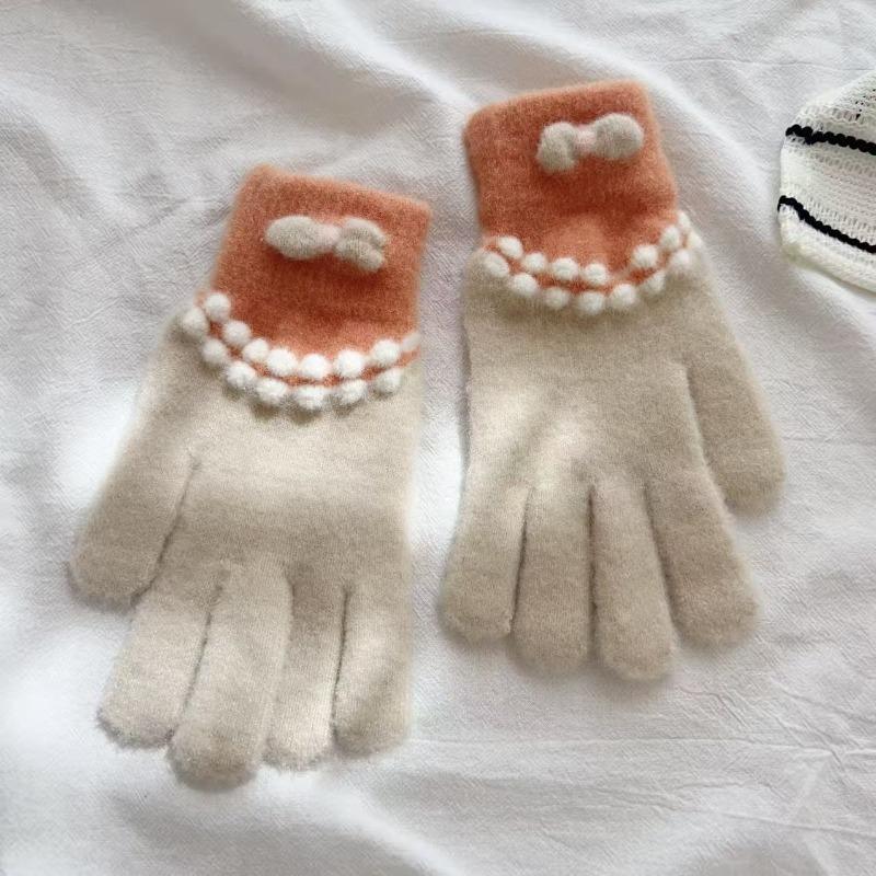 

Blue plush knitted five-finger gloves women s autumn and winter warm cute plush thickened cycling cold new average size