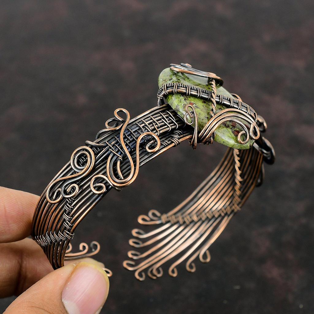 Dragon Bloodstone Bangle Copper Wire Wrapped Gemstone Cuff Bracelet Adjustable Bangle Handmade Wire Wrapped Jewelry Copper Jewelry For Gift