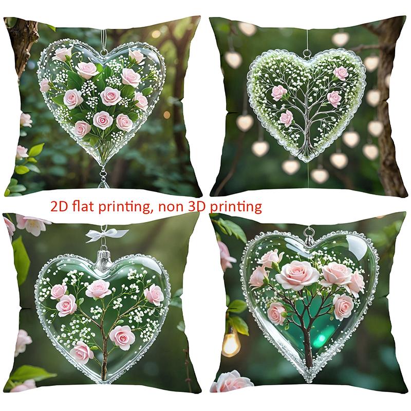 Heart-Shaped Rose Pillows with 2D Flat Printing Design Polyester pillowcase, sofa decorative cushion cov Headboard Pillow