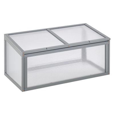 Cold Frame Wood and Polycarbonate Greenhouse 90 X 46 X 40 Cm Greenhouse with Cover Weatherproof Cold Frame Box for Garden Plant Bed Grey