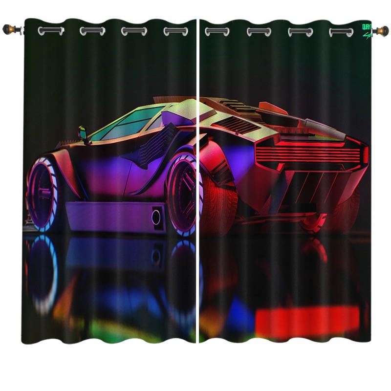 

2-панельные автомобильные шторы в стиле киберпанк для спальни, гостиной, окна от пола до потолка, кухонные жалюзи, размер штор можно настроить Small(W50H50cm)-2&Grommet Top